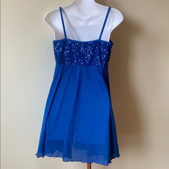 Royal Blue Sequinned Dance Performance Dress - Picture 5 of 11